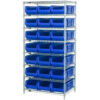 Quantum WR8-952 Chrome wire Shelving With 21 24""D Hopper Bins Blue 24x36x74