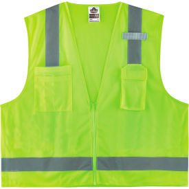 Ergodyne GloWear 8249Z-S Hi-Vis Surveyors Vest Class 2 Zipper Economy Single Size XS Lime