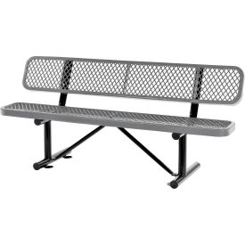 Global Industrial™ 6' Outdoor Steel Bench w/ Backrest Expanded Metal Gray