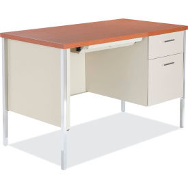 Alera® Single Pedestal Steel Desk 45.25"" x 24"" x 29.5"" Cherry/Putty
