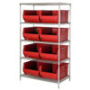 Quantum WR5-993 Chrome Wire Shelving With 8 36""D Hopper Bins Red 36x36x86