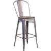 Flash Furniture 30""H Clear Coated Barstool with Back and Wood Seat