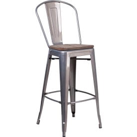 Flash Furniture 30""H Clear Coated Barstool with Back and Wood Seat