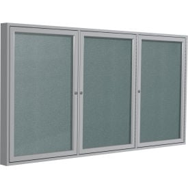 Ghent Enclosed Bulletin Board Outdoor 3 Door 96""W x 48""H Stone Vinyl/Silver Frame