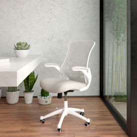 Flash Furniture Mesh Ergonomic Task Office Chair with White Frame and Flip-Up Arms - Light Gray