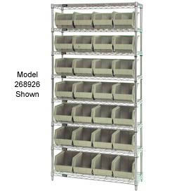 Quantum WR7-245 Chrome Wire Shelving With 24 Giant Plastic Stacking Bins Ivory 36x12x74