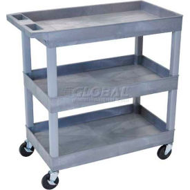 Luxor Plastic Utility Cart w/3 Shelves 400 lb. Capacity 35-1/4""L x 18""W x 36-1/4""H Gray