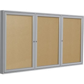 Ghent Enclosed Bulletin Board Outdoor 3 Door 72""W x 36""H Caramel Vinyl/Silver Frame