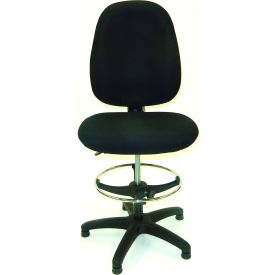 ShopSol Deluxe Drafting Stool - Fabric Upholstered - High Back - Black