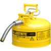 Justrite® Type II AccuFlow™ Steel Safety Can 2.5 Gal. 1"" Metal Hose Yellow 7225230