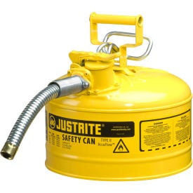 Justrite® Type II AccuFlow™ Steel Safety Can 2.5 Gal. 1"" Metal Hose Yellow 7225230