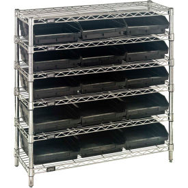 Quantum Steel Wire Shelving with 15 Conductive 4""H Bins Black - 6 Shelves - 36""W x 12""D x 36""H