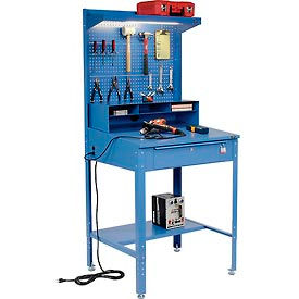 Global Industrial™ Sloped Shop Desk w/ Riser & Pegboard Panel 34-1/2""W x 30""D Blue