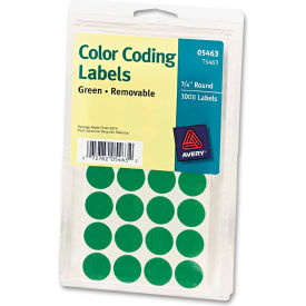 Avery® Print or Write Removable Color-Coding Labels 3/4"" Dia Green 1008/Pack