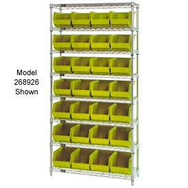 Quantum WR7-245 Chrome Wire Shelving With 24 Giant Plastic Stacking Bins Yellow 36x12x74
