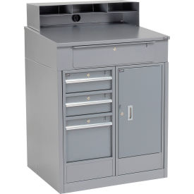 Global Industrial™ Cabinet Shop Desk w/ Riser & 4 Drawers 34-1/2""W x 30""D Gray
