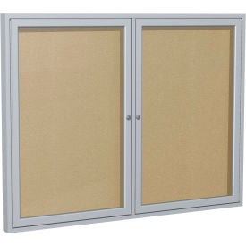 Ghent Enclosed Bulletin Board Outdoor 2 Door 48""W x 36""H Caramel Vinyl/Silver Frame