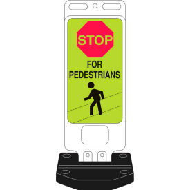 Brady® 103709 Stop For Pedestrians Sign w/Base 14"" X 40"" Fluorescent Yellow Green