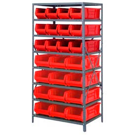 Quantum 2475-950952 Steel Shelving with 24 24""D Hulk Hopper Bins Red 24x36x75
