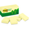 Post-it® Greener Notes Recycled Notes 653RPYW 1-1/2"" x 2"" Canary Yellow 100 Sheets 12/Pack