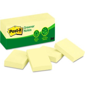Post-it® Greener Notes Recycled Notes 653RPYW 1-1/2"" x 2"" Canary Yellow 100 Sheets 12/Pack