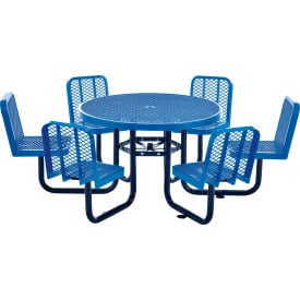 Global Industrial™ 46"" Round Picnic Table w/ 6 Seats Expanded Metal Blue