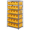 Quantum 2475-951 Steel Shelving with 24 24""D Hulk Hopper Bins Yellow 24x36x75