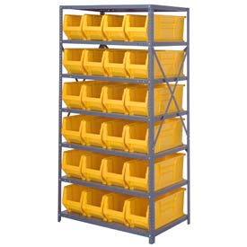 Quantum 2475-951 Steel Shelving with 24 24""D Hulk Hopper Bins Yellow 24x36x75