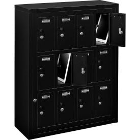 Global Industrial™ 3-Tier 12 Door Locker w/ Key Lock 28-1/2""Wx11-1/4""Dx38""H Black Assembled