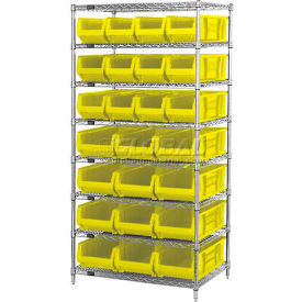 Quantum WR8-950952 Chrome Wire Shelving With 24 24""D Bins Yellow 36x24x74