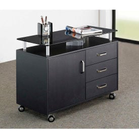 Techni Mobili Deluxe Rolling Glass Top Storage Cabinet 31-1/2""W x 16""D x 23-1/4""H Graphite