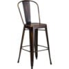 Flash Furniture 30"" High Distressed Metal Indoor-Outdoor Bar Stool with Back - Copper