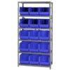 Quantum QSBU-260 Steel Shelving With 15 Giant Stacking Bins Blue 18x36x75