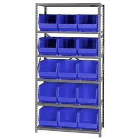 Quantum QSBU-260 Steel Shelving With 15 Giant Stacking Bins Blue 18x36x75