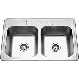 Houzer® 3322-8BS3-1 Drop In Stainless Steel 3-Holes 50/50 Double Bowl Sink