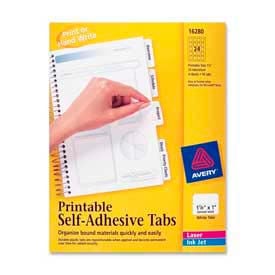 Avery® Printable Self-Adhesive Tabs 1-1/4"" Width White 96 Tabs/Pack