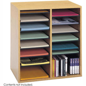 16 Compartment Adjustable Literature Organizer - Medium Oak