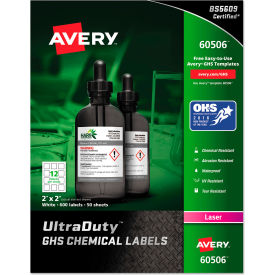 Avery® GHS Chemical Waterproof & UV Resistent Labels Laser 2"" x 2"" 600/Box
