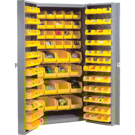 Global Industrial™ Bin Cabinet Deep Door - 132 Yellow Bins 16 Ga. Unassembled Cabinet 38x24x72