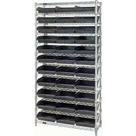 Quantum Steel Wire Shelving with 33 Conductive 4""H Bins Black - 12 Shelves - 36""W x 18""D x 74""H
