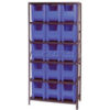 Quantum QSBU-600 Shelving With 15 Giant Hopper Bins Blue 36x18x75