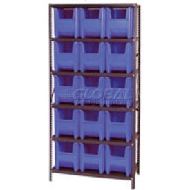 Quantum QSBU-600 Shelving With 15 Giant Hopper Bins Blue 36x18x75