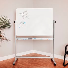 Global Industrial™ Mobile Reversible Whiteboard - 48""W x 36""H - Steel - Silver Frame