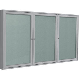 Ghent Enclosed Bulletin Board Outdoor 3 Door 72""W x 36""H Silver Vinyl/Silver Frame