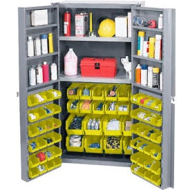 Global Industrial™ Bin Cabinet Deep Door 68 YL Bin Shelves 16 Ga Unassembled Cabinet 38x24x72