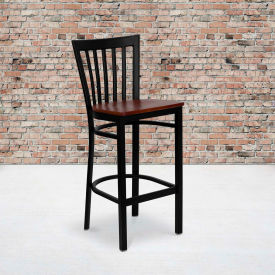 Flash Furniture School House Back Metal Restaurant Barstool - Cherry Wood Seat - HERCULES Series