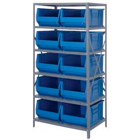 Quantum 2475-954 Steel Shelving with 10 24""D Hulk Hopper Bins Blue 24x36x75