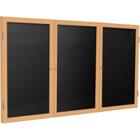 Ghent Enclosed Letter Board - 3 Door - Black Letterboard w/Oak Frame - 36"" x 72""