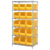Quantum WR6-973 Chrome wire Shelving With 15 30""D Hopper Bins Yellow 30x36x74