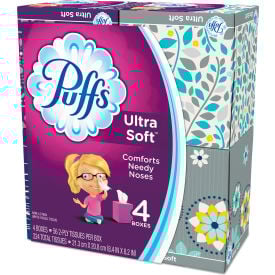 Puffs® Ultra Soft Facial Tissue 2-Ply White 56 Sheets/Box 4 Boxes/Pack